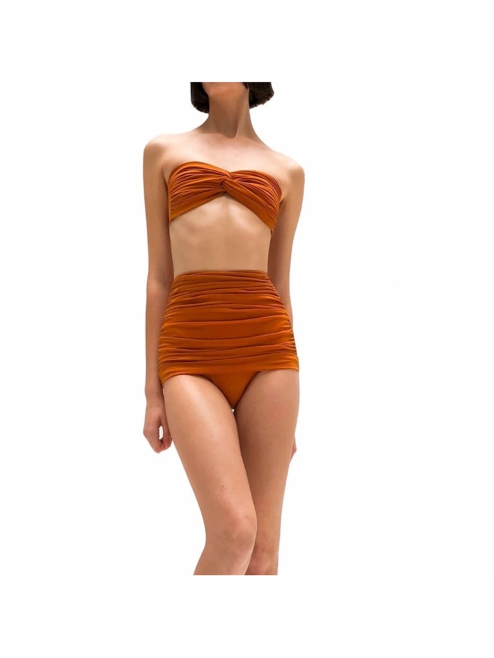 Norma Kamali Twisted Bandeau Bikini Set in Rust